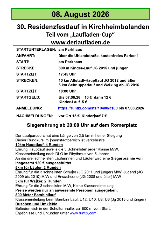 Ausschreibung Residenzfestlauf